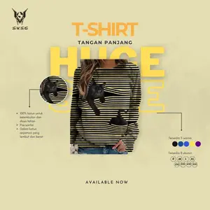 KAOS GARIS MOTIF KUCING Biru Combed Hitam Putih Sablon Muda