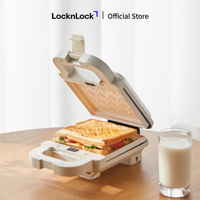  Máy kẹp nướng bánh Bianco LocknLock EJB126IVY - Công suất 600W - Màu ngà 2 loại khay nướng bánh sandwich waffle phủ sứ chống dính 