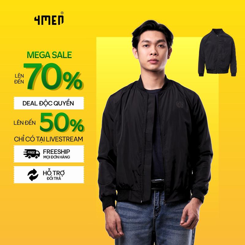 Áo khoác dù đen nam rã ngang 4MEN AK066 vải dù, may 2 lớp dày dặn, chống nắng cản gió, 1 màu trơn đơn giản Jacket