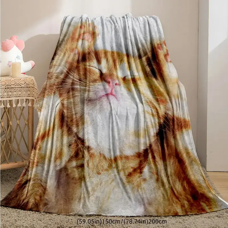 Cute Cat Pattern Blanket, 1 Count Soft Warm Throw Blanket, Air-conditioned Room Blanket, Warm Nap Blanket for Home & Office & Travel 2