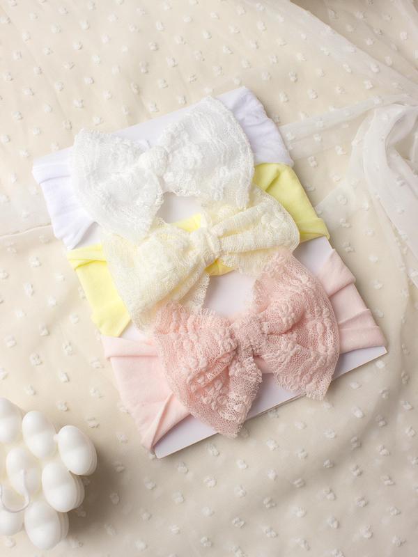 Baby's Bow Decor Contrast Lace Hair Band, Cute Solid Color Stretchy Hair Band Set, Newborn Infant Kids Hair Accessories 5