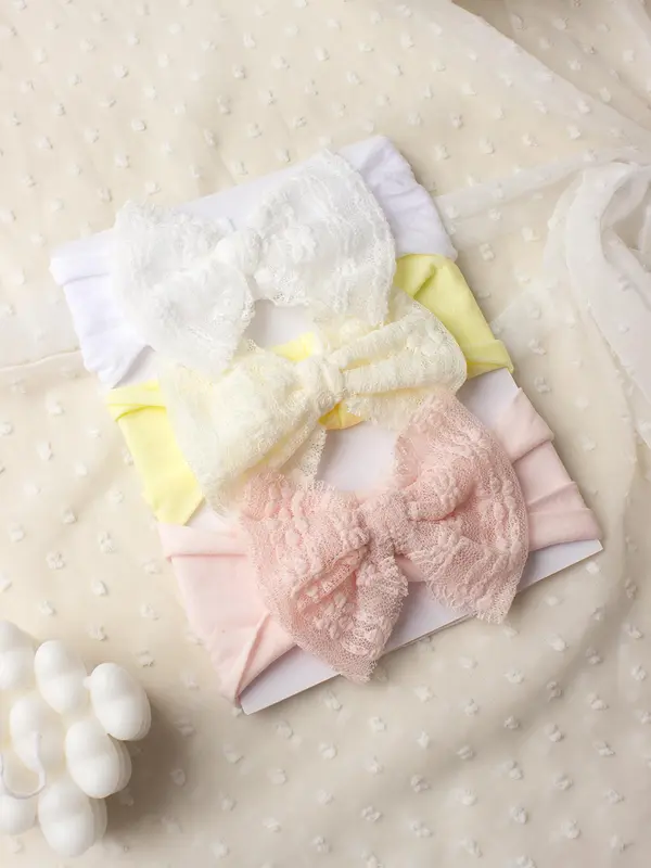 Baby's Bow Decor Contrast Lace Hair Band, Cute Solid Color Stretchy Hair Band Set, Newborn Infant Kids Hair Accessories 4