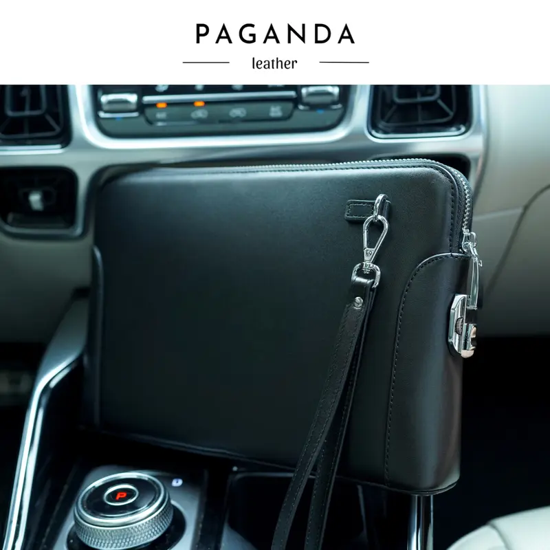 Túi kẹp nách nam da bò , clutch da cao cấp ví nam cầm tay khóa số tự động TB01 8
