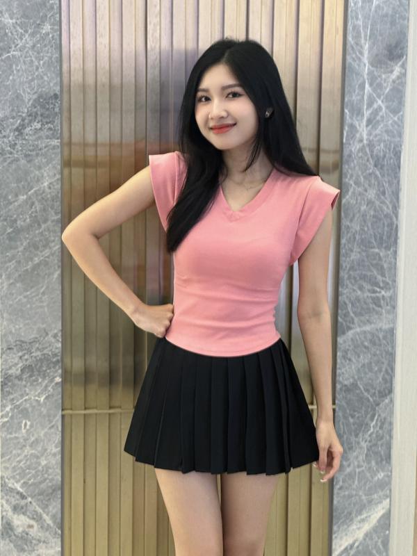 A06 Áo Thun Tay Hến Cổ Tim, Vải Borip Cotton Cao Cấp, Co Giãn, Mịn Mát, Thấm Hút Tốt 5