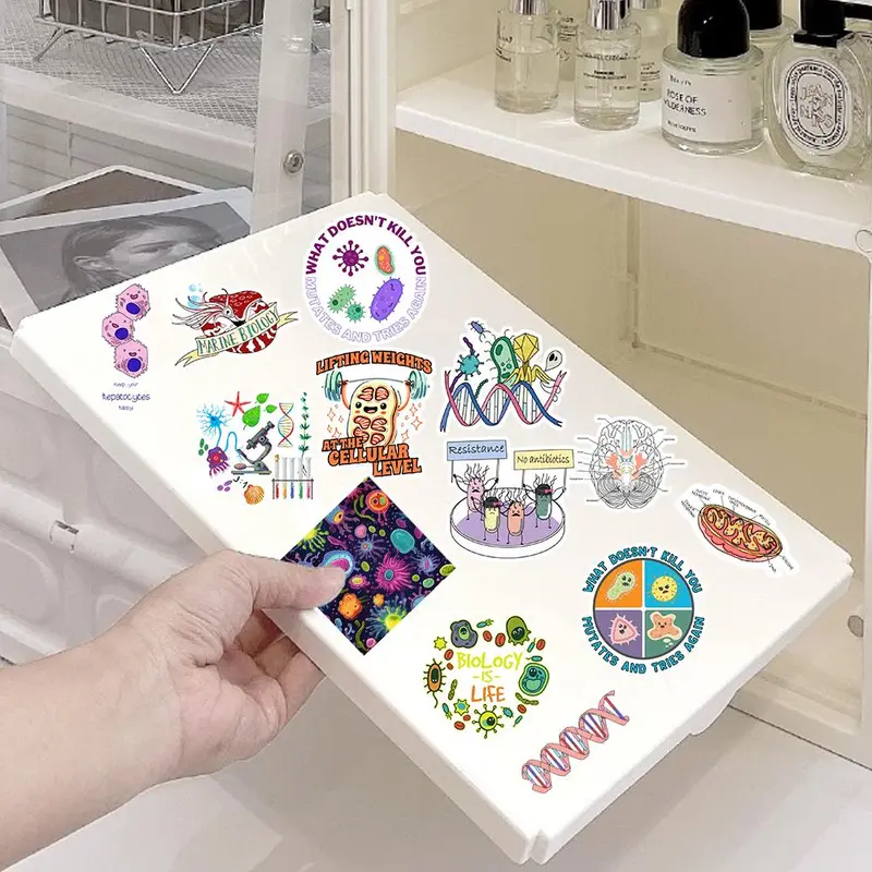 Biological Cell Pattern Sticker, 54pcs/set Waterproof Self Adhesive Decor Sticker for Gift Greeting Card Water Bottle Laptop Phone Case 4