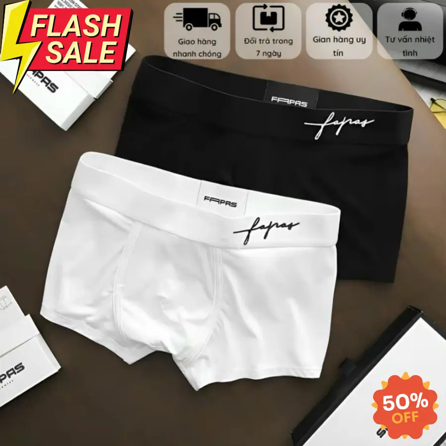 Combo 1 Set 10 Quần Boxer Cạp Chữ FAPAS Thun Lạnh cho Nam - Sịp, Menswear