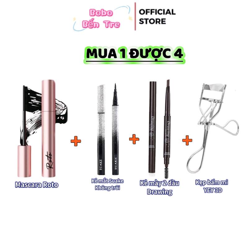 Mua 1 được 4 Combo trang điểm mắt - mascara roto + kẻ mắt+ kẻ mày+ bấm mi Nữ Women