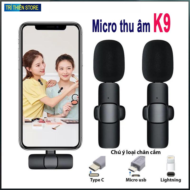 Micro thu âm K9 không dây cài áo lọc ồn, Micro livestream cài áo - sử dụng cho quay video - vlog