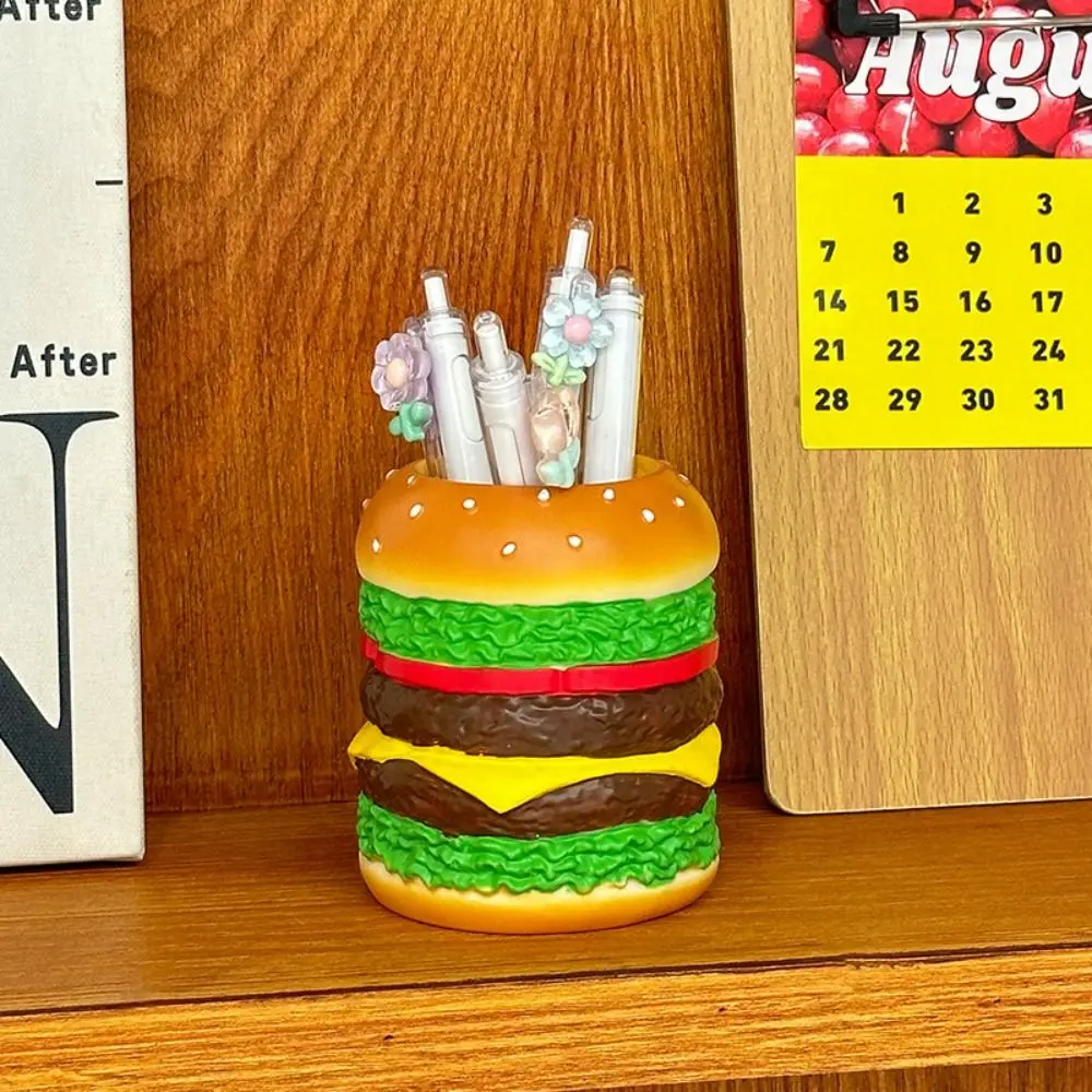 Stationery Storage Box Cute Hamburg Design Pen Holder Smooth Funny Makeup Brush Storage Bucket Multi-Purpose Creative Eyebrow Pencil Stand Cosmetics
