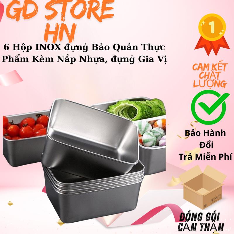 Set 6 Hộp INOX đựnġ Bảo Quản Thực Phẩm Kèm Nắp Nhựa, đựnġ Gia Vị, Topping Đồ…