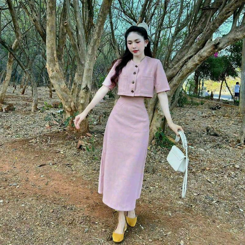 Set áo croptop và chân váy dài công sở thanh lịch Nữ Pants Women Voi 2
