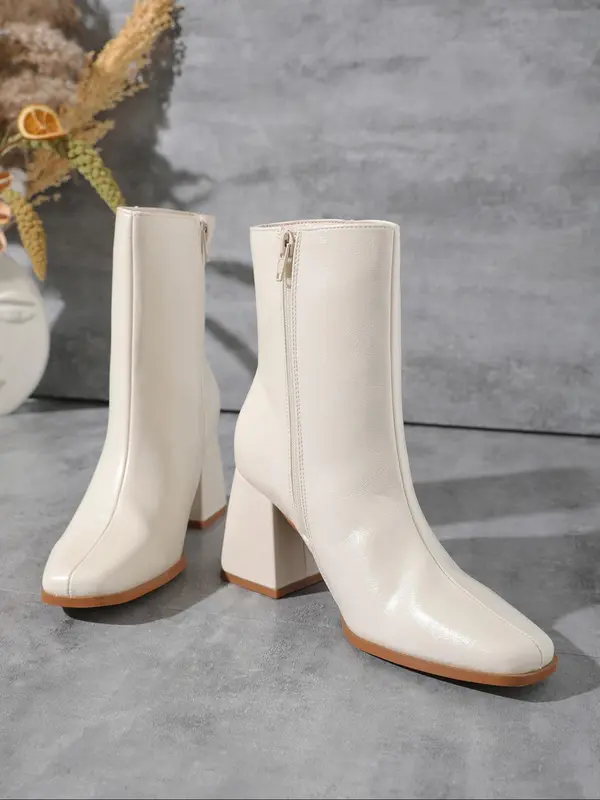 Women's Fashionable Solid Color Ankle Boots, Casual Comfortable Zipper Design Boots for Daily Wear, Female All-match Trend Shoes for Fall & Winter 3