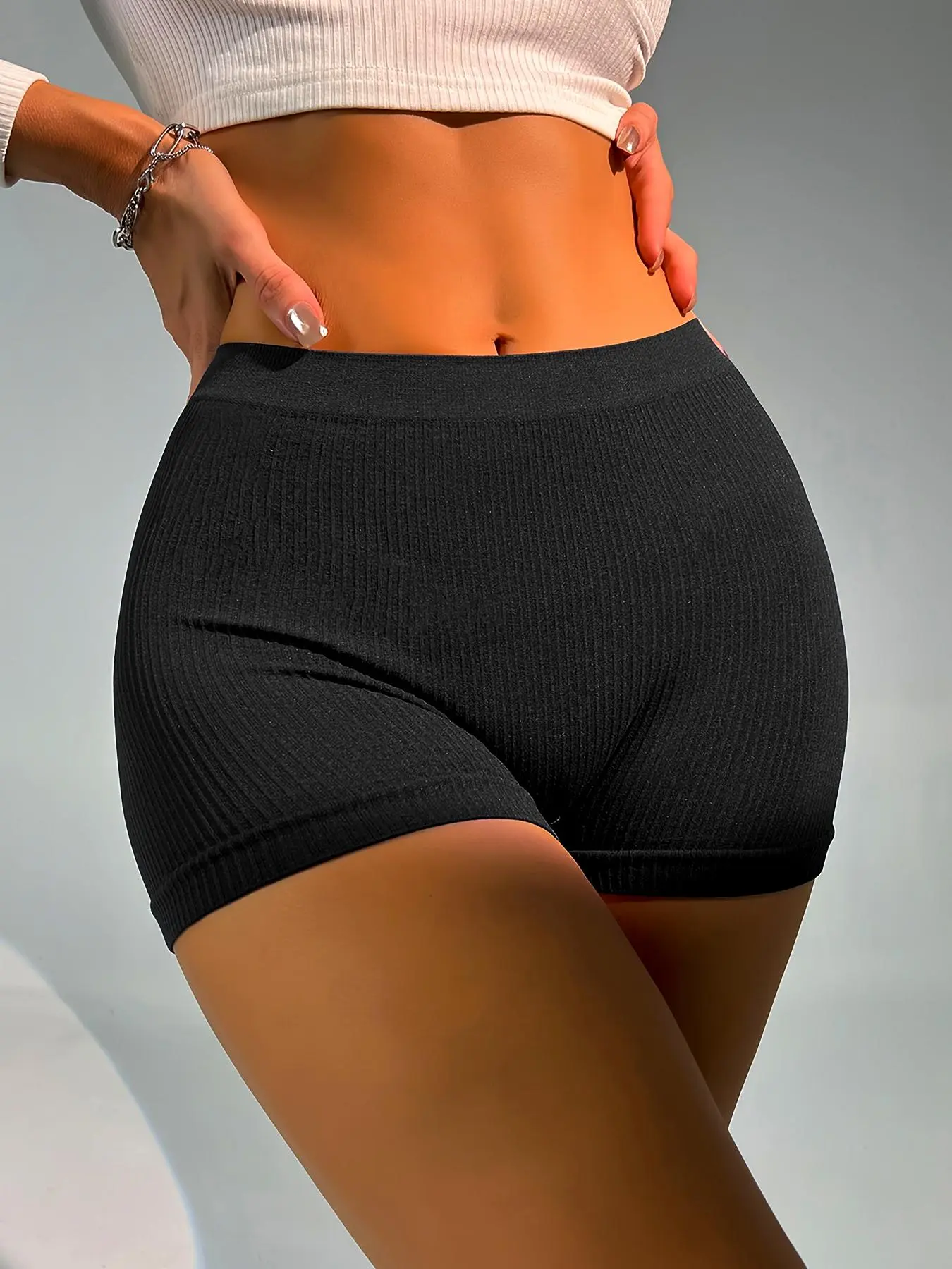Women's Minimalist Plain Textured High Waist Knicker, Casual Ribbed High Rise Panty for Daily Wear, Women Underwear for All Seasons