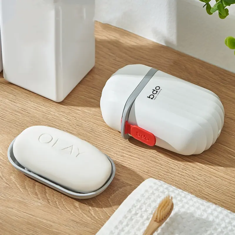 Portable Travel Soap Case Box With Drainer Bathroom For Traveling Outdoor Hiking Kit OrganizeR Self-draining Anti-slip Dry White MH