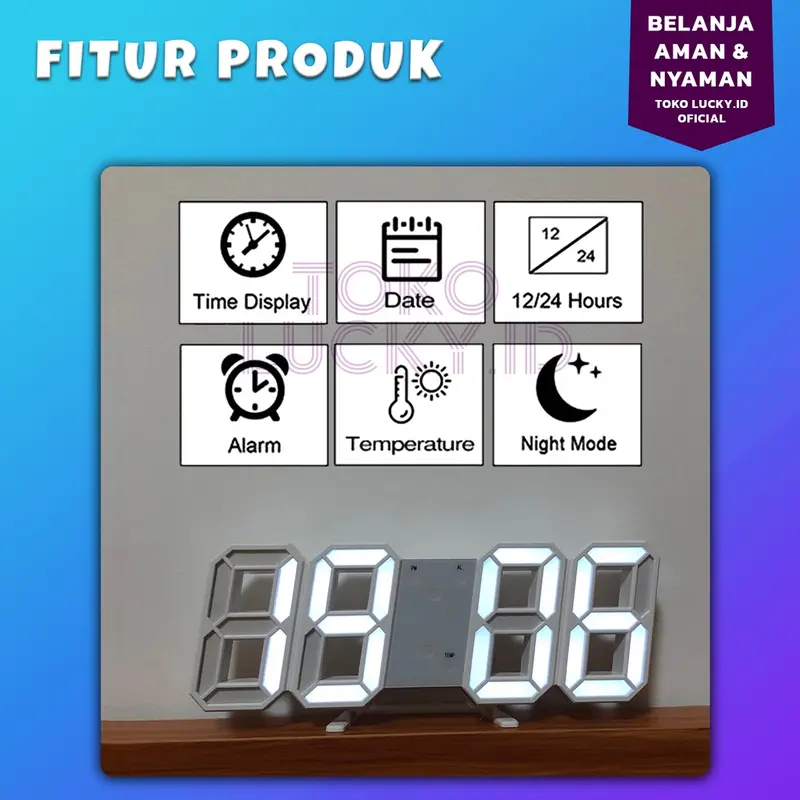 Jam Dinding Digital USB Alarm 3D 2in1 Multifungsi Gantung LED 2