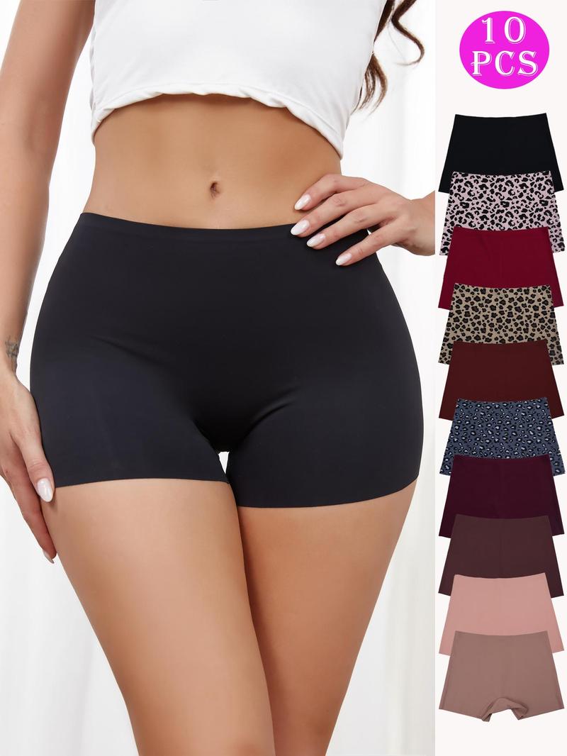 Product Introduction of Women's Plain/ Leopard Print Seamless Boyshorts, Casual Solid Color Natural Waist Panties Set, Comfy Breathable Underwear for Women, Boyshorts for Women 11