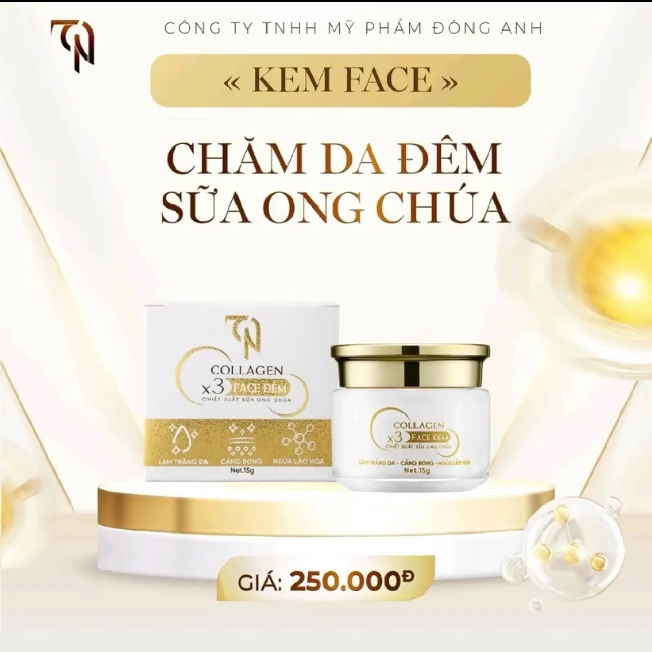 KEM FACE BAN Đêm SỮA Ong CHỦA HỖ TRỢ DƯỠNG ẨM ĐẸP Da COLLAGEN x3 ( Hộp 15g )