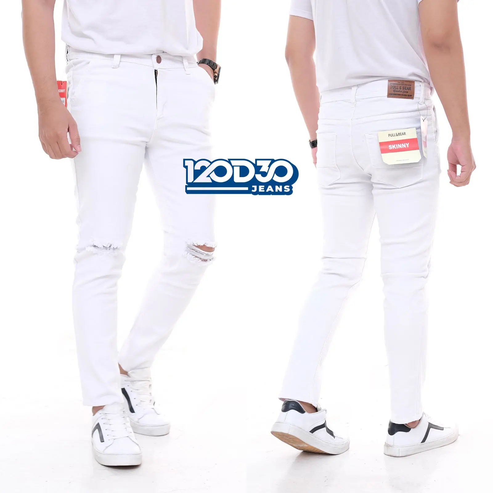 CELANA JEANS PRIA SOBEK LUTUT PUTIH SOFT JEANS PREMIUM