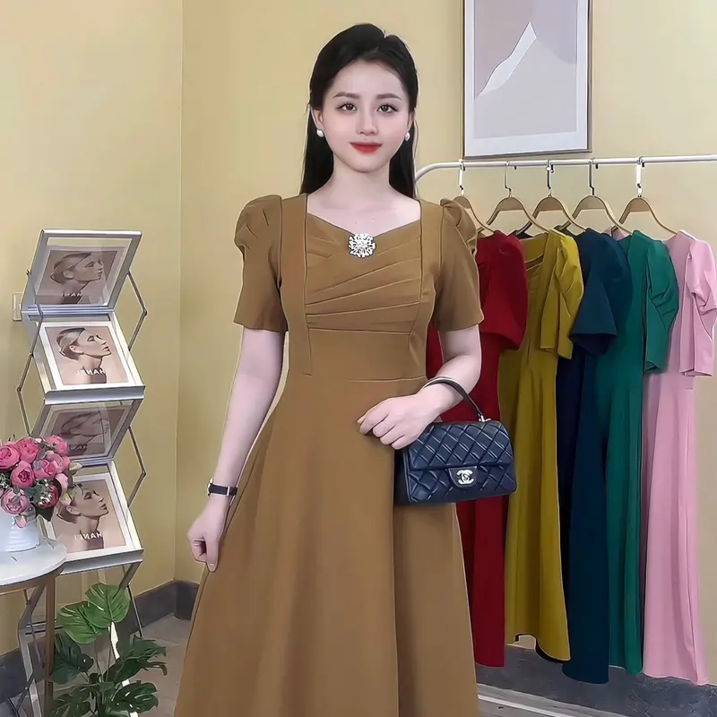 Đầm d30 xếp ngực màu sắc đa dạng - LYNLYN CÔNG SỞ - sang trọng lịch sự   đầm Nữ Women Dress Đỏ đầm hoa tulip độc đáo 4