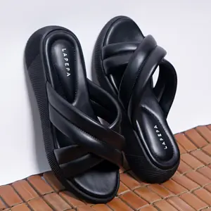 LAPEPA YUK - Sandal Wanita Wedges NADHIRA Sendal Cewek Platform Kondangan Hak Tinggi Model Silang 2 Size 36 37 38 39 40 41 Pergi Jalan Casual Santai Rumah Slop Warna BLACK Hitam Selop Promo Premium Original Kekinian Terbaru Shoes ORI Mall Official Store