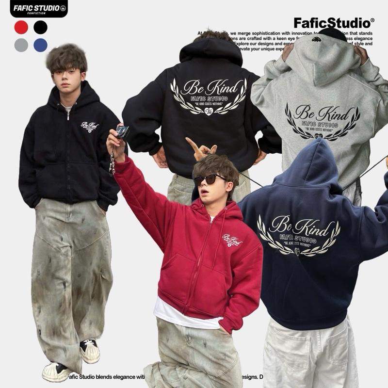 Áo khoác Zip Boxy BEKIND HÌNH THÊU chất nỉ bông dáng rộng hoodie zip FAFIC STUDIO from rộng nam nữ unisex