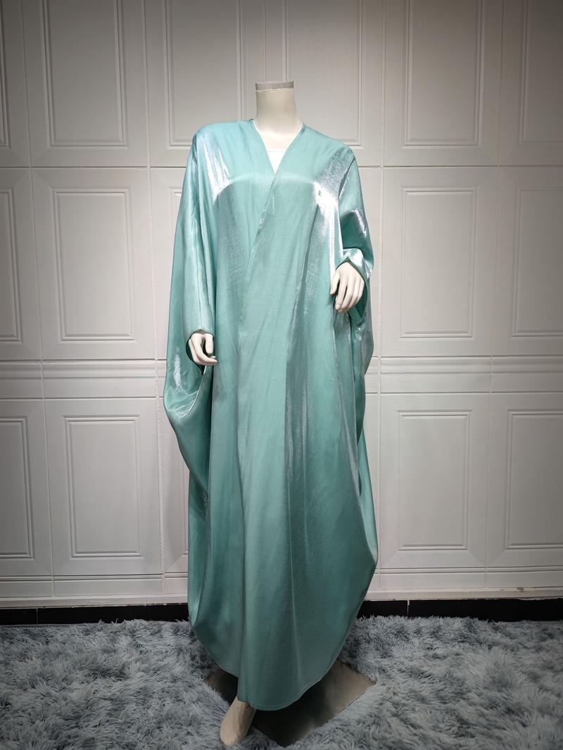 Product Introduction of 1pcs new solid color plus size ladies dress Muslim fashion bat sleeve robe 23