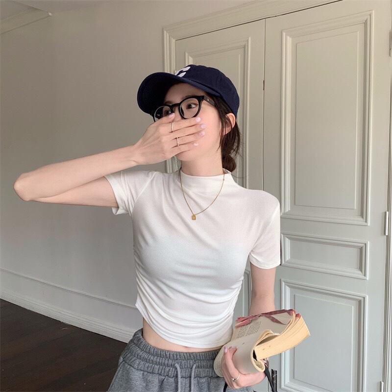 Áo thun Nữ croptop rút eo nữ, áo thun tăm mềm mịn Women Dáng Ngắn Cổ Tròn 6