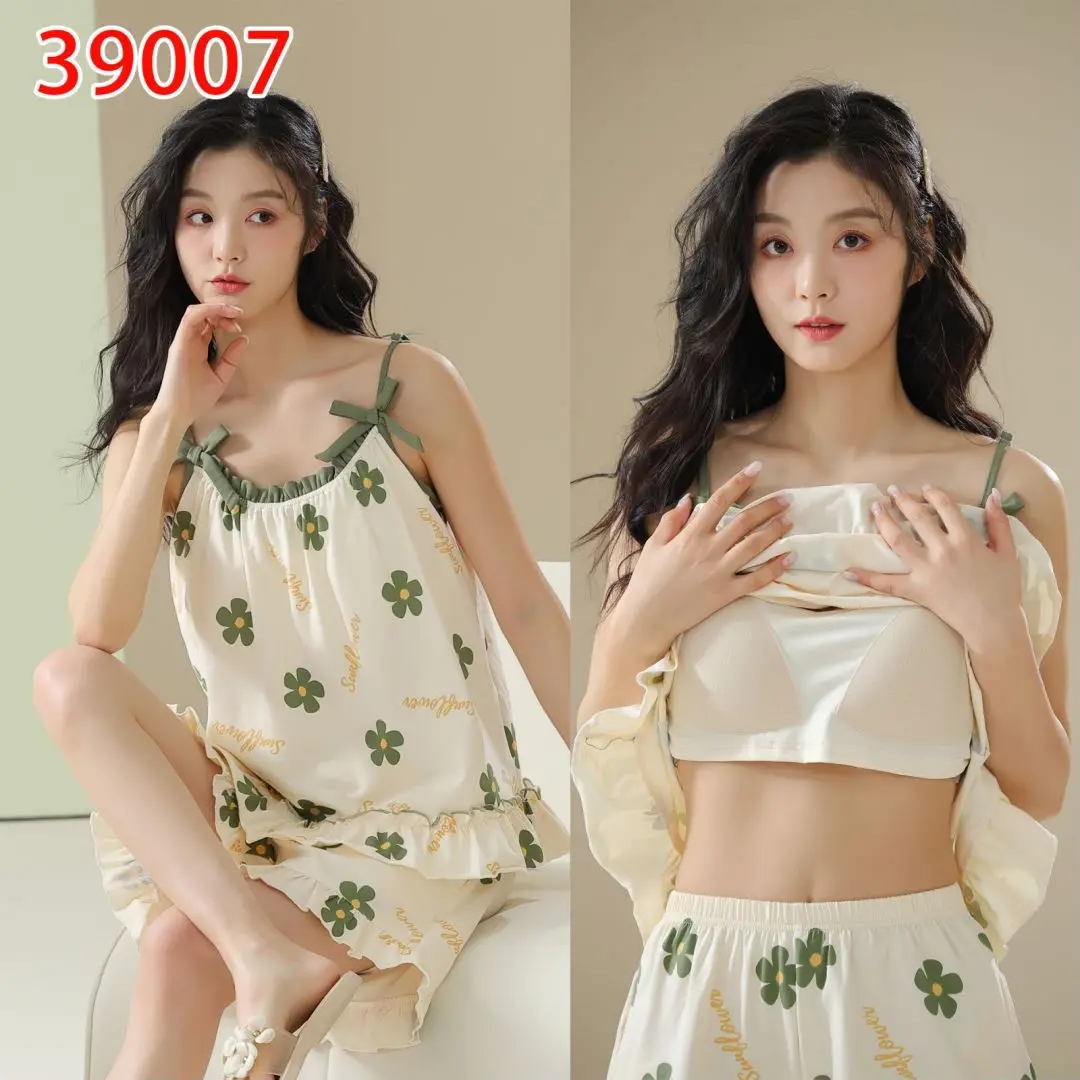 Pajamas Women's Summer Cotton Thin 2024 Padded Strap Shorts High-End Korean Style Loose Home Wear Two-Piece Set