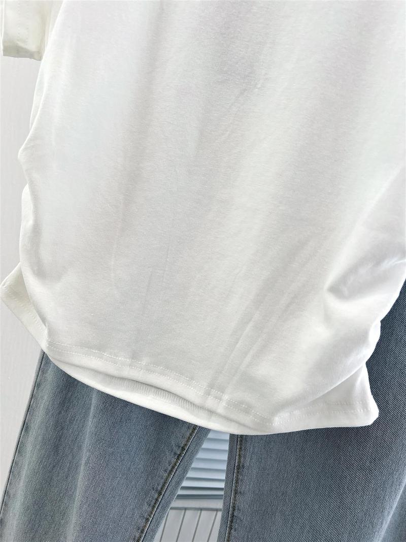 Product Introduction of Short pleated women's T-shirt waist design sweet short-sleeved summer cotton round neck top 13