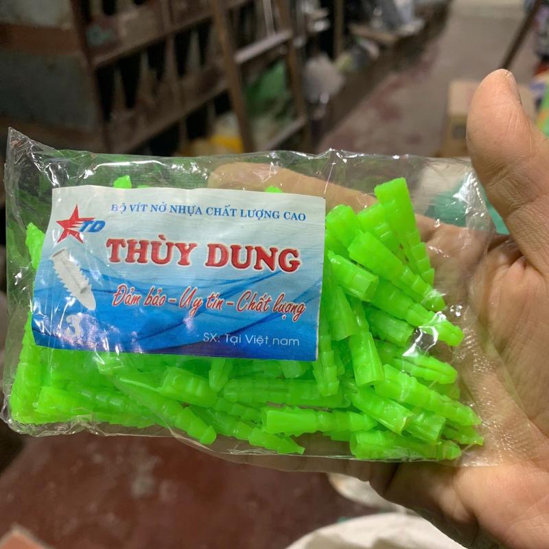 Tắc kê nhựa Nở Nhựa Xanh 6 (Túi 100 Con) - Sản phẩm trung gian giừa tường và vít 1