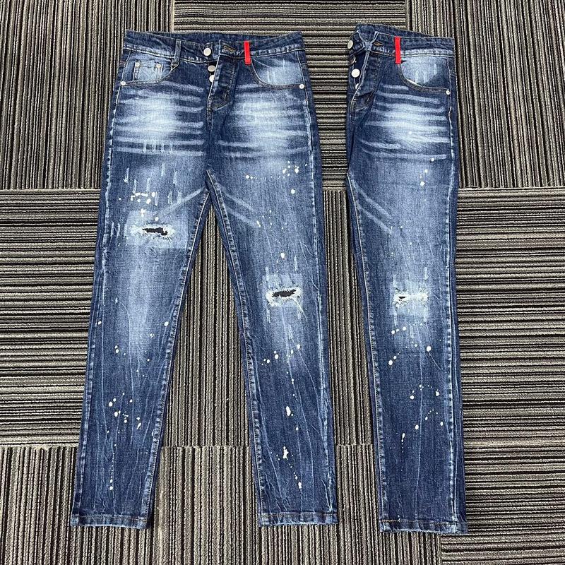 Quần jean d2 rách nhẹ có lót phối xỏ thắt lưng đỏ dập nổi bản đẹp Menswear Nam Pants Có Túi