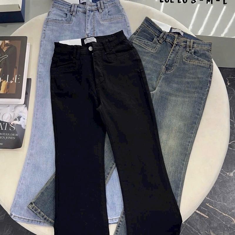 Quần jean loe 9 tấc túi vuông màu bụi  Nữ Pants Women Nhung Voi 2