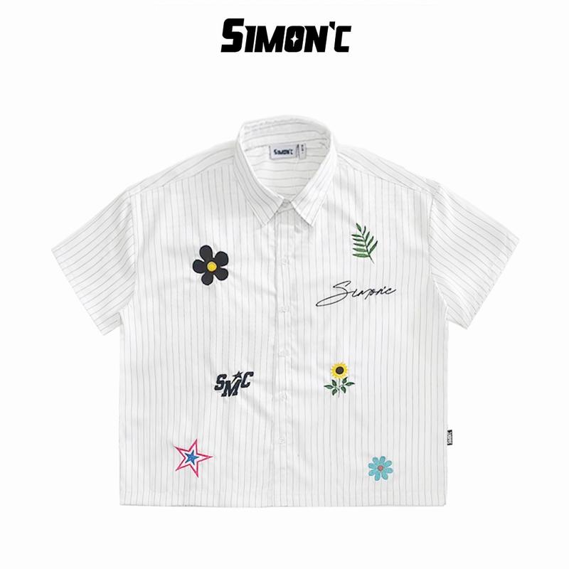 [Deal Mở Bán]Áo Sơ Mi Boxy Thêu Nổi Sticker Simon'c Fresh Mode - Trắng Vải Tuytsi Tay Lỡ Nam Nữ Local Brand Thời Trang