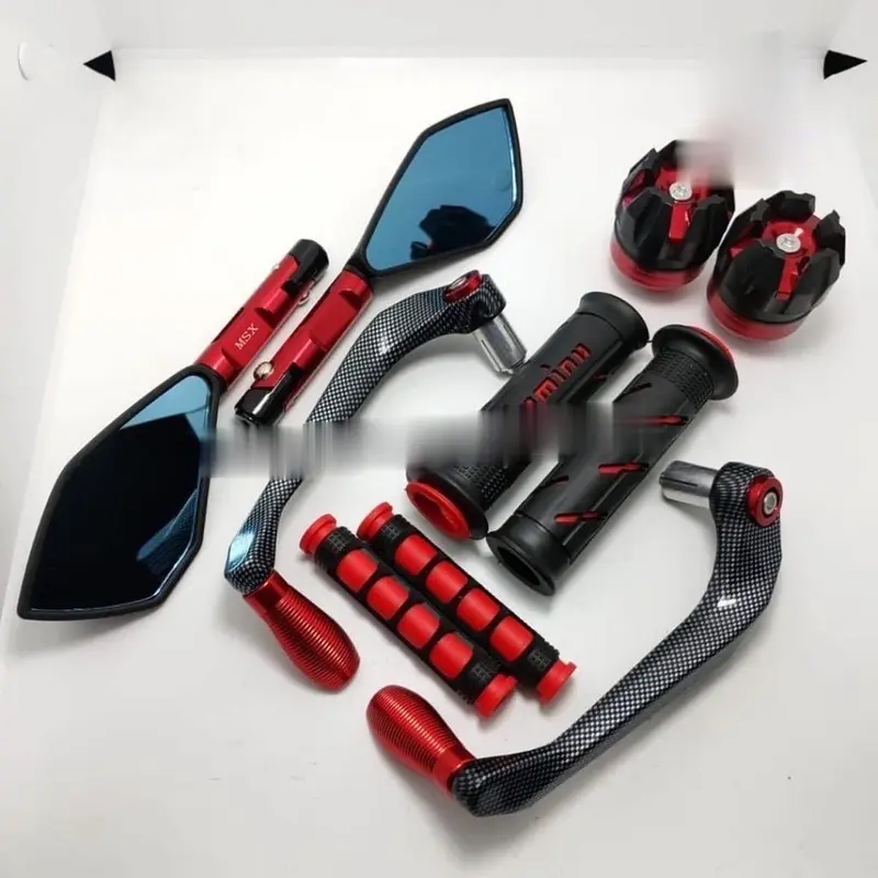 Paket 5 Item variasi motor proguard sabit karbon + spion v2 tomok + handgrip domino + karet handle rem + jalu as roda Universal beat mio fino jupiter supra cbr150r nma pcx adv 5