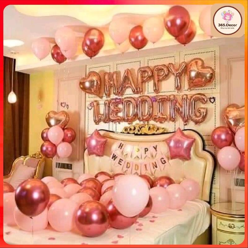 Set bóng bay Trang Trí Phòng Cưới màu hồng hot nhất 2024 [Kèm bơm, băng dính và 100 cánh hoa hồng]