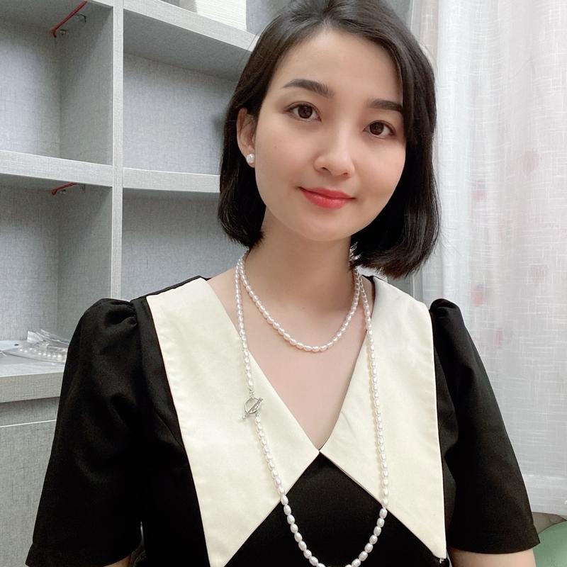 Tặng bông tai Vòng cổ ngọc trai dáng giọt nước 6-6,5ly dài 125cm đều hạt bóng tốt bề mặt lẵn sạch loại đẹp