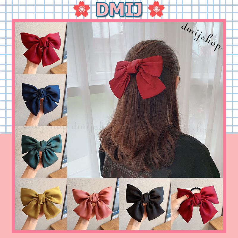 Kẹp nơ vải bản to màu cơ bản phong cách vintage hàn quốc