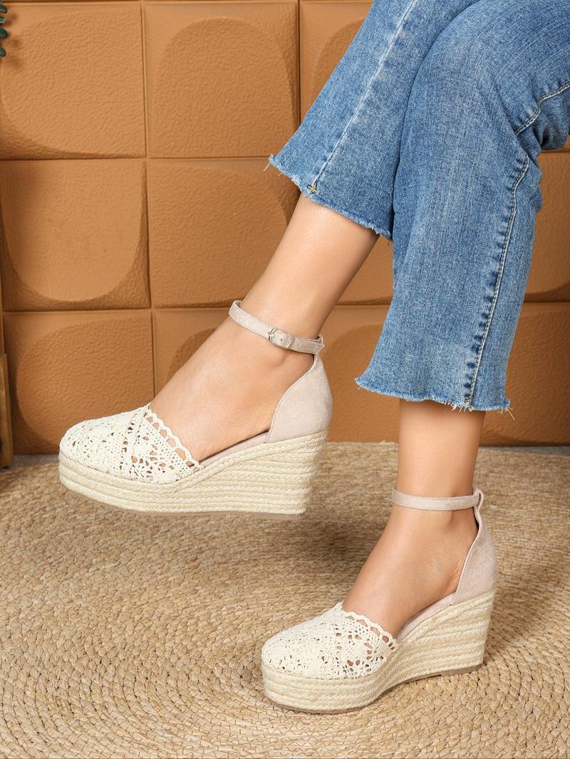 Product Introduction of Women's Fashionable Lace Up Platform Sandals, Boho Style Hollow Out Design Wedge Sandals for Beach Vacation, Casual Versatile Shoes for Women, Girl 1