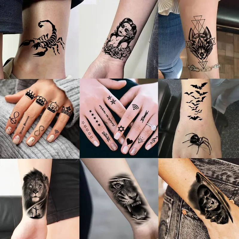 Animal Pattern Temporary Tattoo Sticker, 60pcs/set Fake Tattoo Sticker, Body Art Sticker for Women & Men, Realistic Tattoo Sticker for Arms, Neck, Ankle, Legs, Painless Body Art Decoration 4