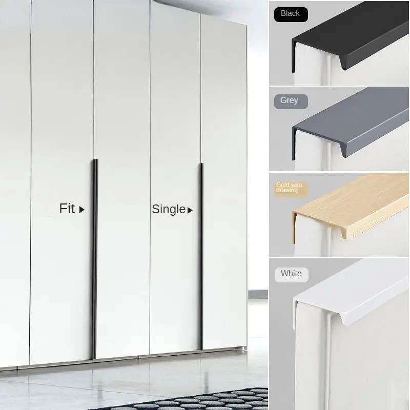 Invisible Handle Cabinet Door Black Handle Edge Sealing Modern Minimalist Cupboard Drawer Flush Pull Wardrobe Hidden Long Handle
