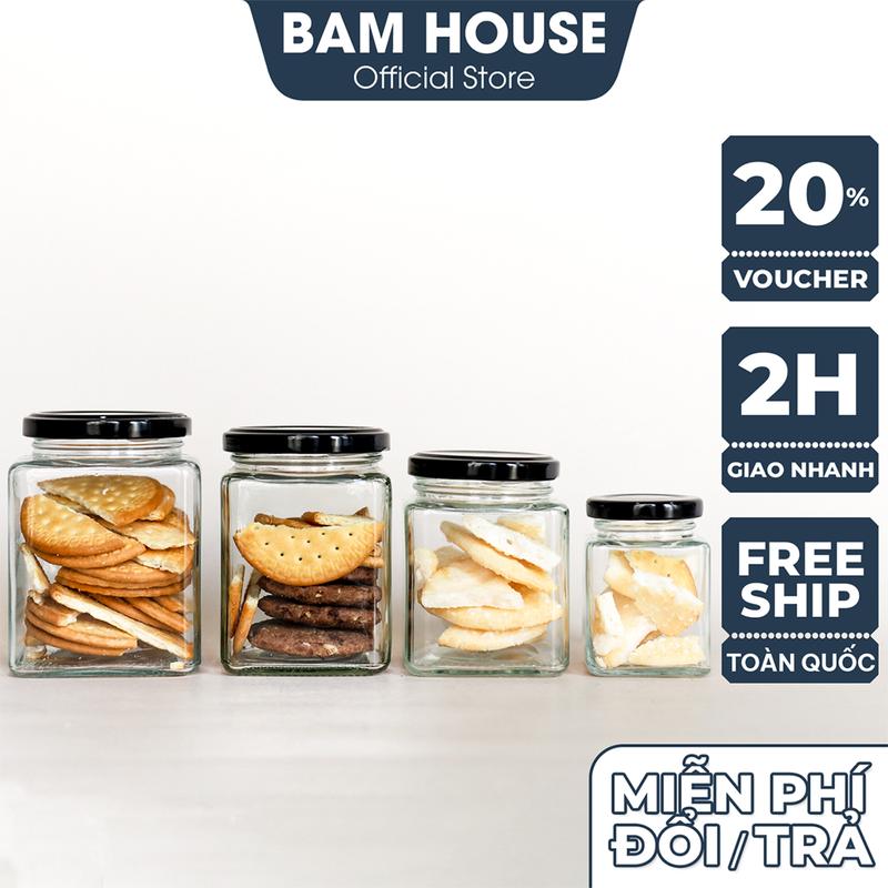 Hủ thuỷ tinh vuông 380ml Bam House có nắp nhôm giúp bảo quản gia vị và thực phẩm tốt cao cấp HV01 0