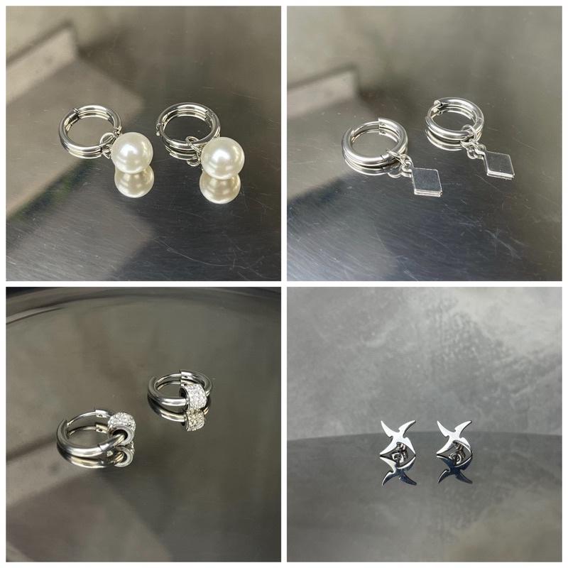 Khuyên tai bấm lỗ dạng tròn Unisex thép không gỉ Titan