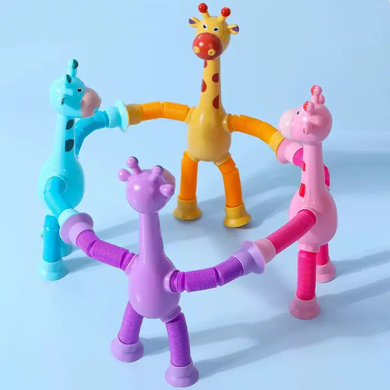 Children's sucker giraffe toys popular tube decompression telescopic ...