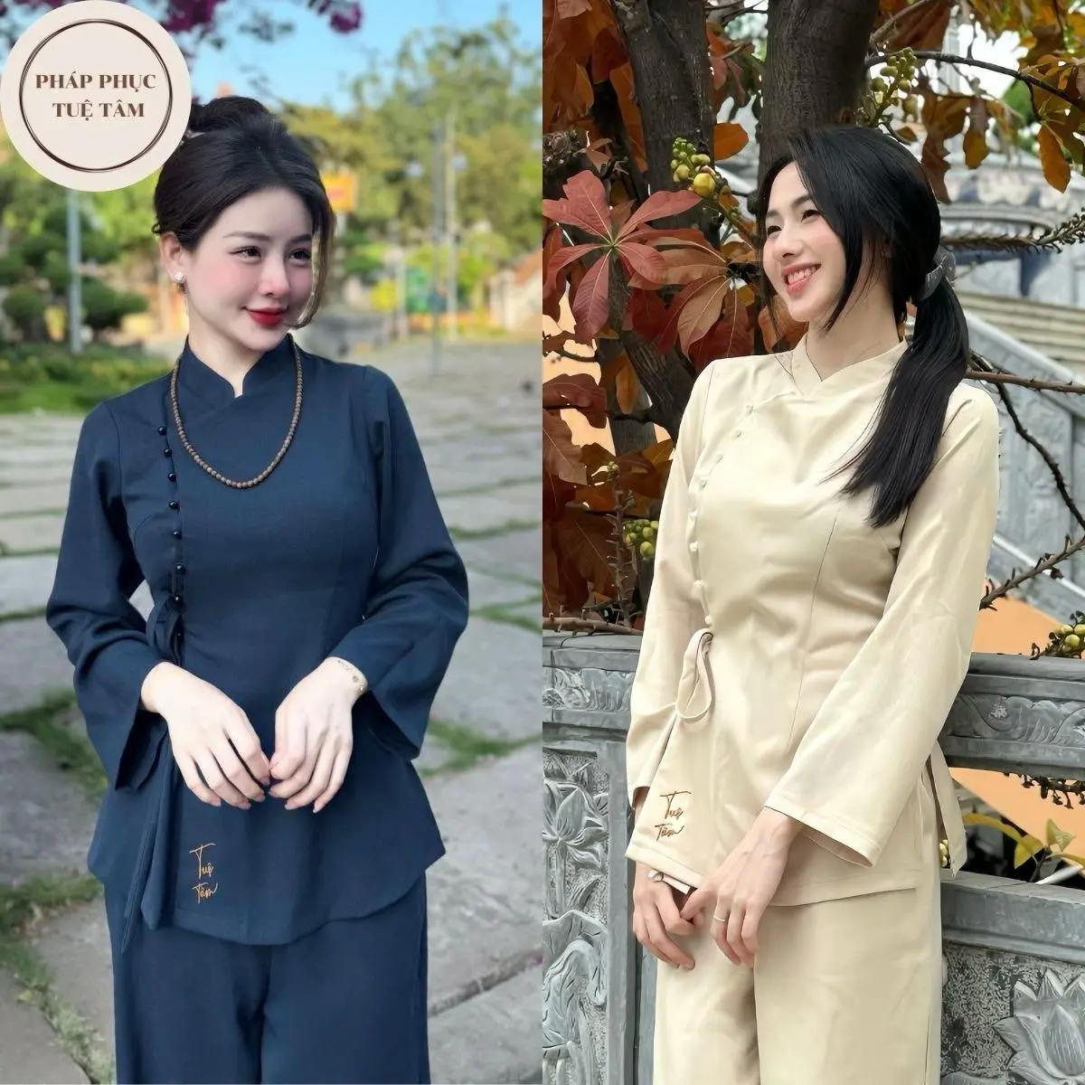 Đồ lam đi chùa TUỆ TÂM cổ tàu dài tay chất liệu đũi cao cấp - Pháp Phục Tuệ Tâm