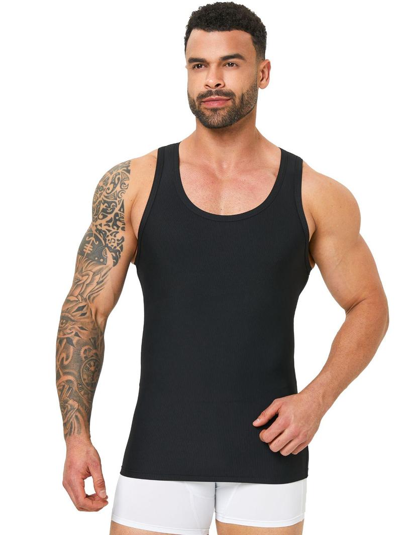 Product Introduction of Men's Solid Ribbed Muscle Fit Compression Tank Top, Casual Sleeveless Workout Base Layer Tank Top for Daily Wear, Menswear for All Seasons 4