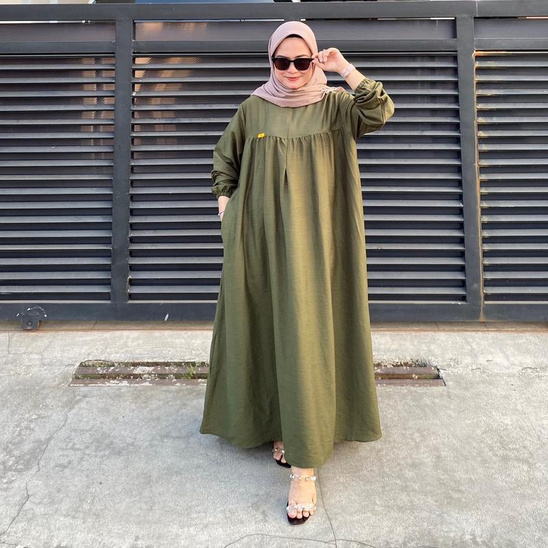 ALIKA GAMIS MUSLIMAH POLO LINEN PREMIUM ZIPER BUSUI FRIENDLY LD 120cm 1