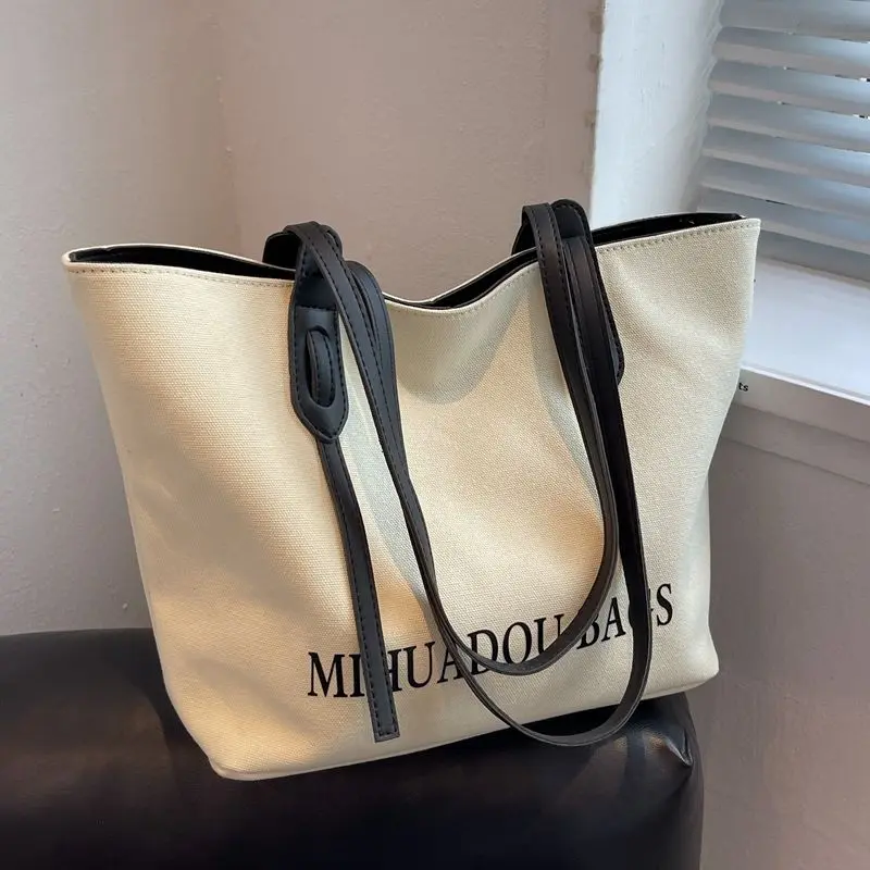 Large Capacity Canvas Bag Women  New Summer Casual Shoulder Bag College Students Class Commuter Bag Tote Bag