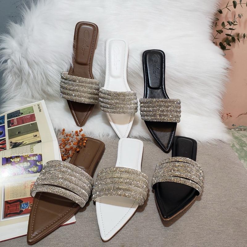 Dép Lê Nữ Mũi Nhọn Quai Đá bảng To Đế Chống Trơn Trượt DéP GiàY Shoes Hoa Quai Hậu Đồng Tim Đế Bằng Women