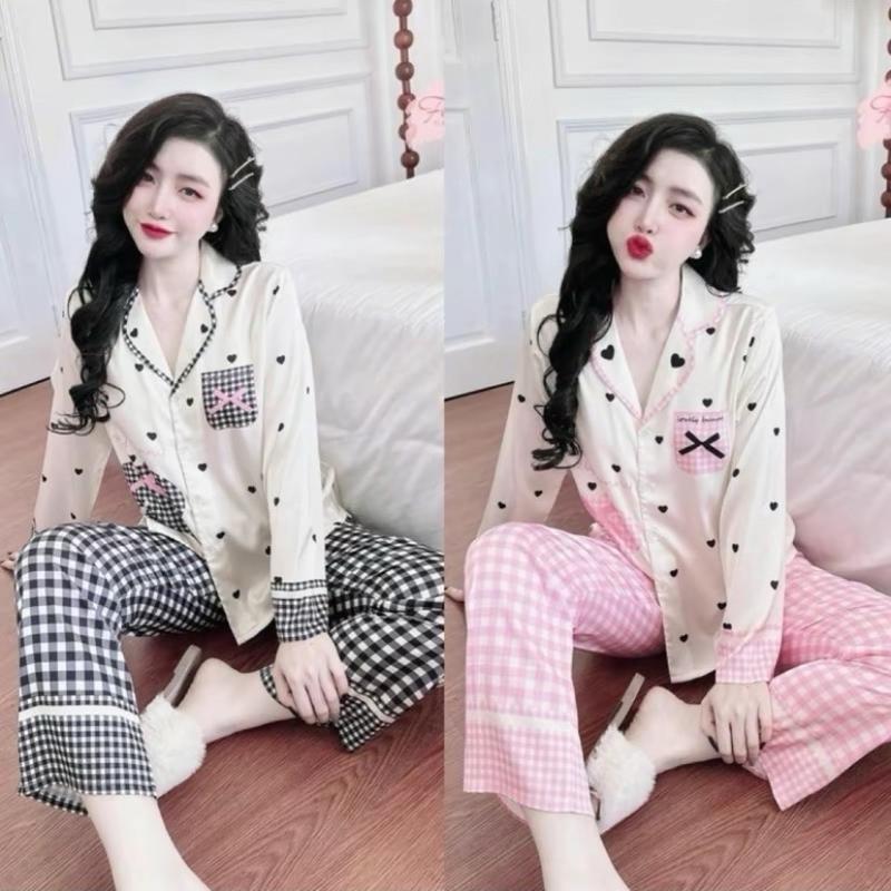 (42-60kg)bộ đồ ngủ pijama LỤA MỊN LATIN  gấu hồng  mềm mịn mát 0
