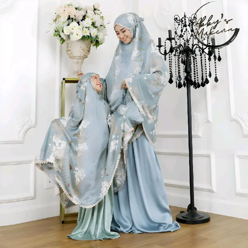 Abby's Mukena 2in1 Couple Ibu Anak Bahan Armani Silk Motif Naura Terbaru 2
